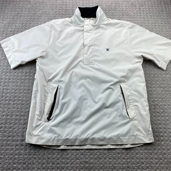 Vintage Chaps Golf Windbreaker Jacket Short Sleeve Men M Cream Pull Over Sweater - Picture 1 of 13